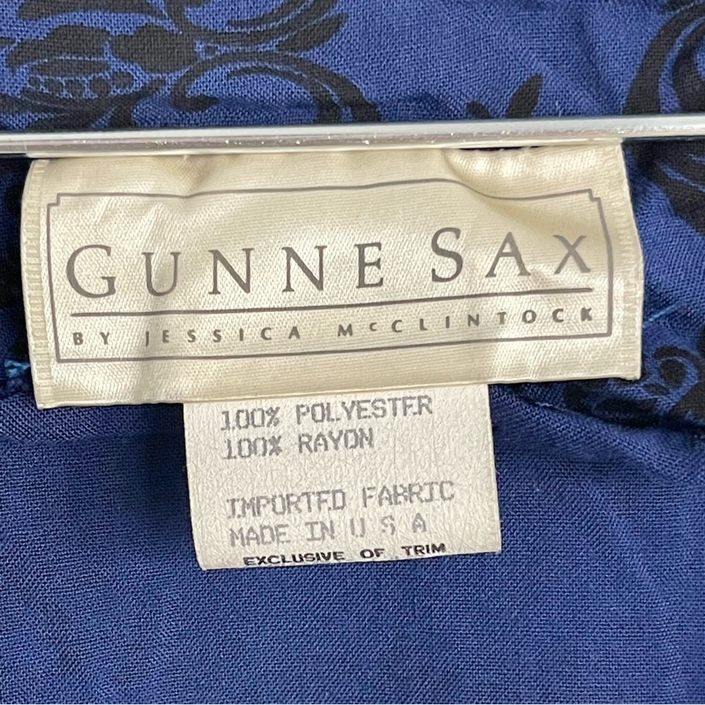 Vintage 1980s Gunne Sax Royal Blue Midi Dress with White Lace Collar - Picture 8 of 10